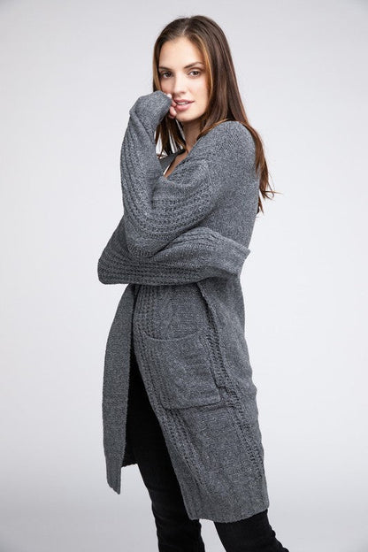 BiBi Twist Knitted Open Front Cardigan With Pockets | us.meeeshop