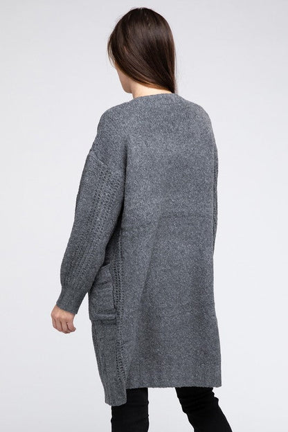 BiBi Twist Knitted Open Front Cardigan With Pockets | us.meeeshop