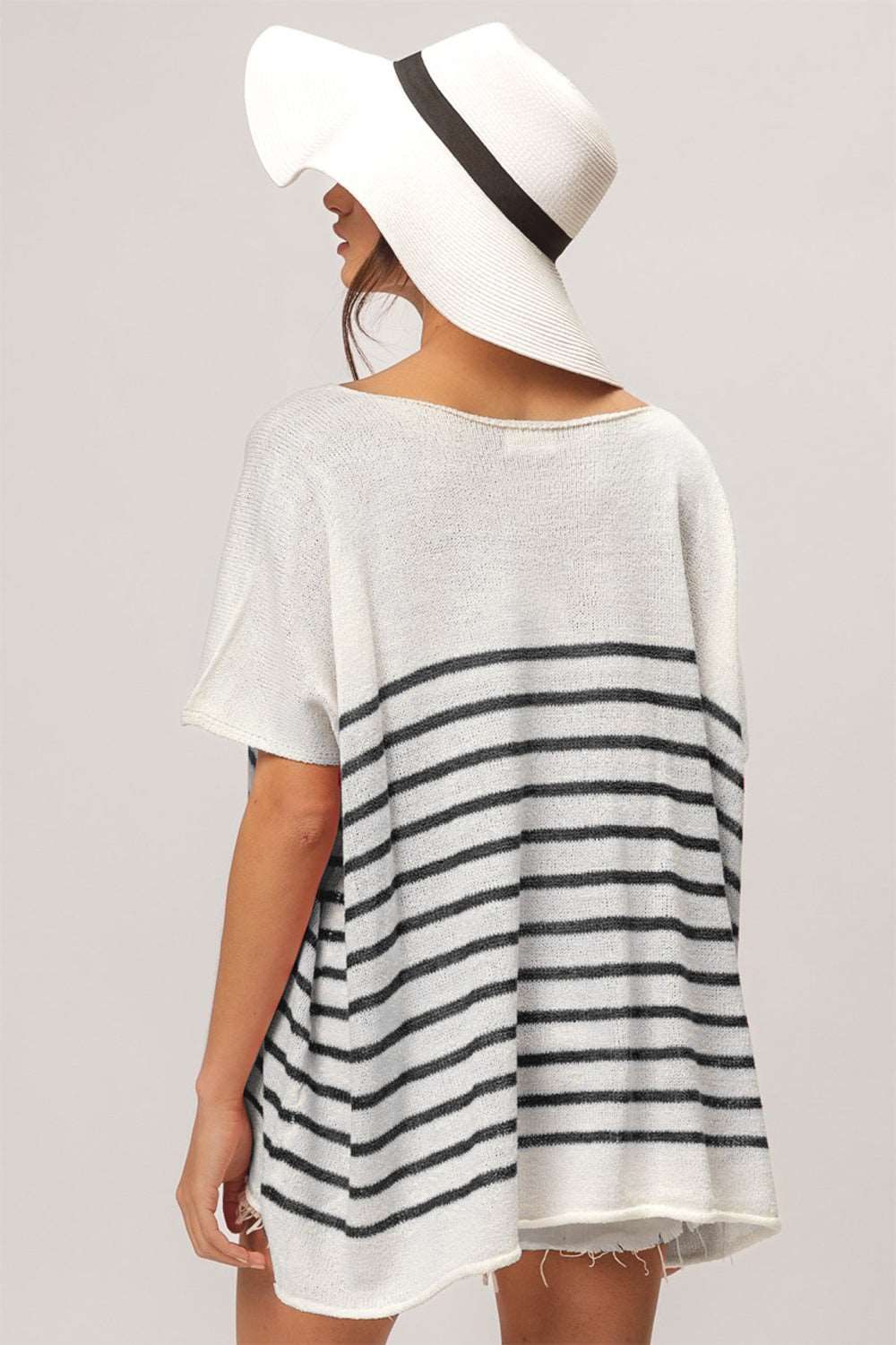 BiBi V Neck Striped Short Sleeve Top us.meeeshop - 