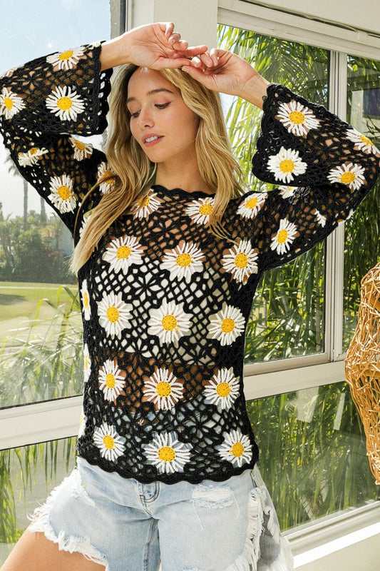 BiBi Floral Crochet Net Lace Cover Up - us.meeeshop