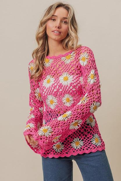 BiBi Floral Crochet Net Lace Cover Up - us.meeeshop