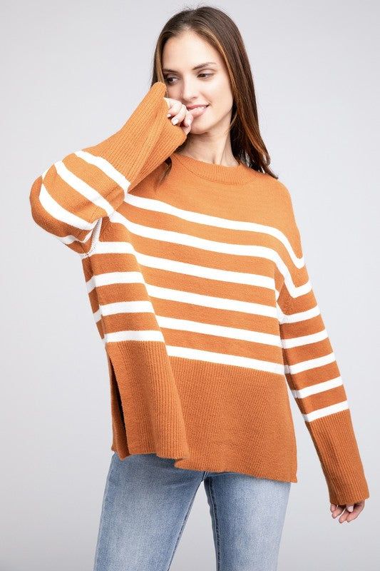 BiBi Ribbed Hem Stripe Sweater - us.meeeshop