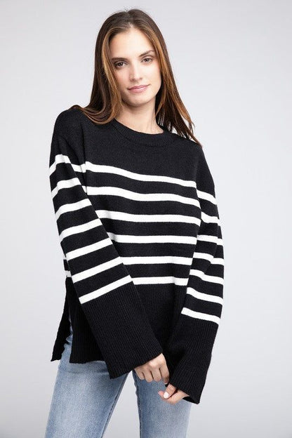 Women's BiBi Ribbed Hem Stripe Sweater - us.meeeshop