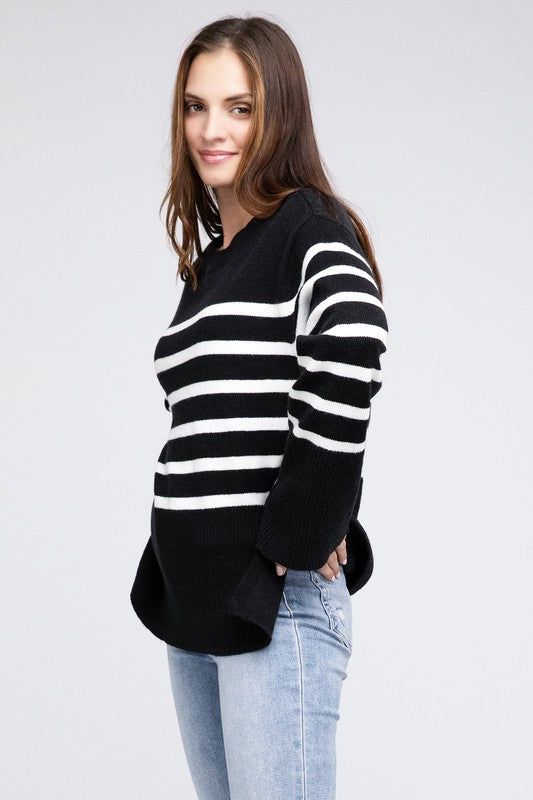 Women's BiBi Ribbed Hem Stripe Sweater - us.meeeshop