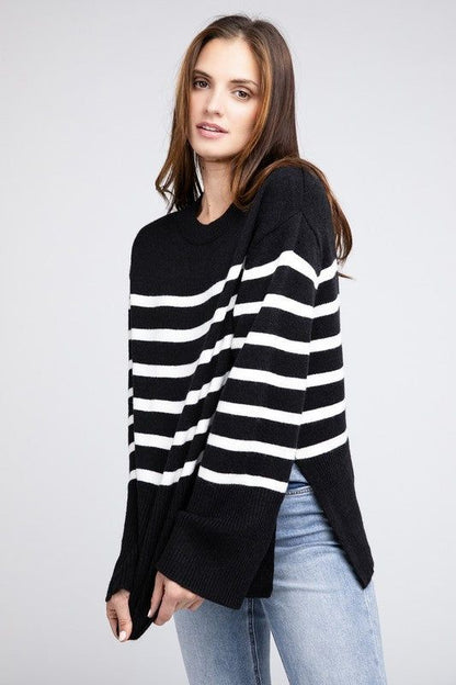 Women's BiBi Ribbed Hem Stripe Sweater - us.meeeshop