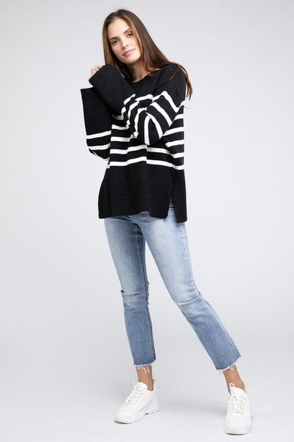 Women's BiBi Ribbed Hem Stripe Sweater - us.meeeshop