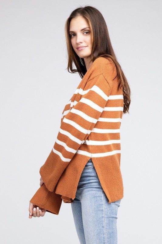 BiBi Ribbed Hem Stripe Sweater - us.meeeshop