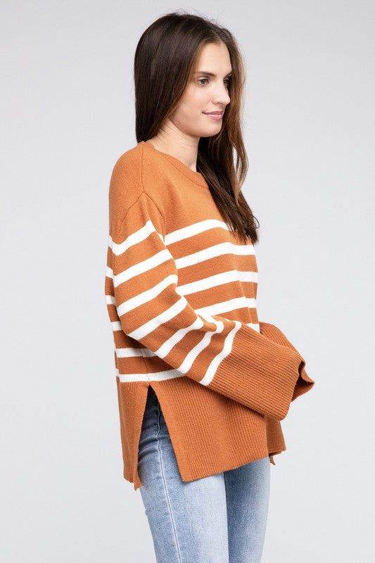 BiBi Ribbed Hem Stripe Sweater - us.meeeshop