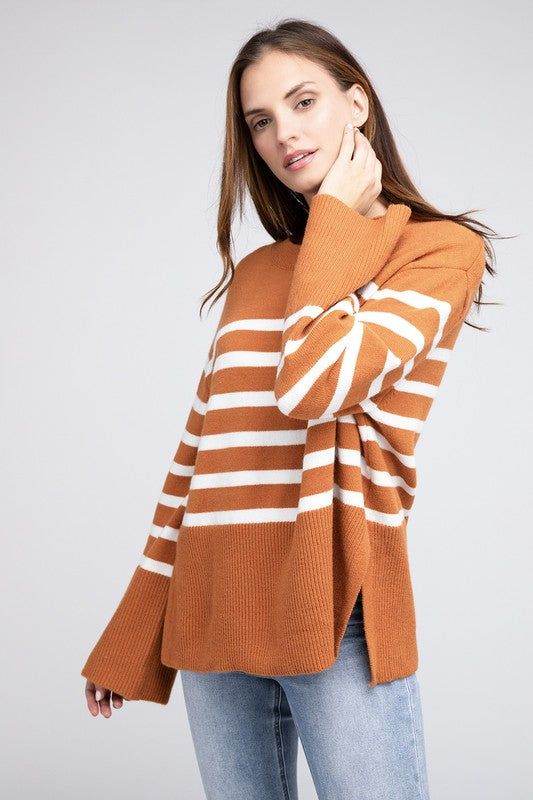 BiBi Ribbed Hem Stripe Sweater - us.meeeshop