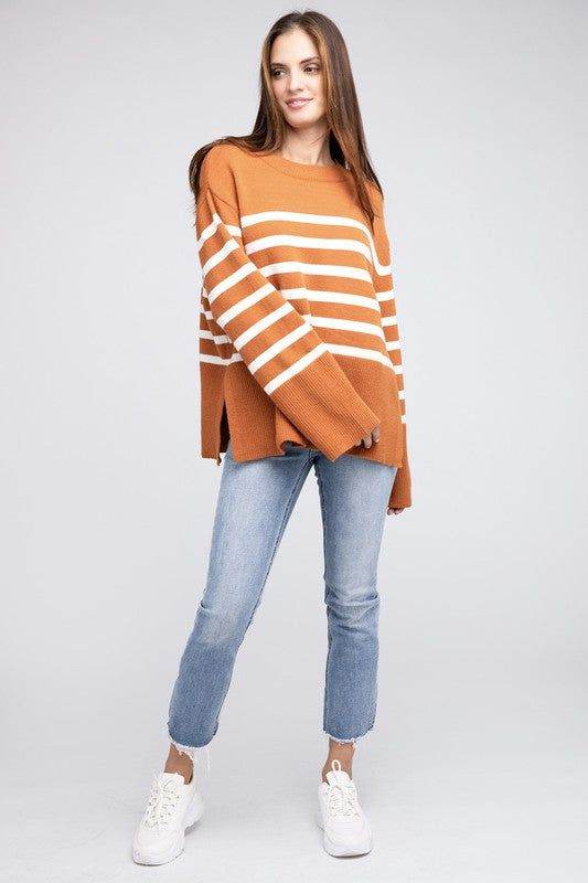 BiBi Ribbed Hem Stripe Sweater - us.meeeshop