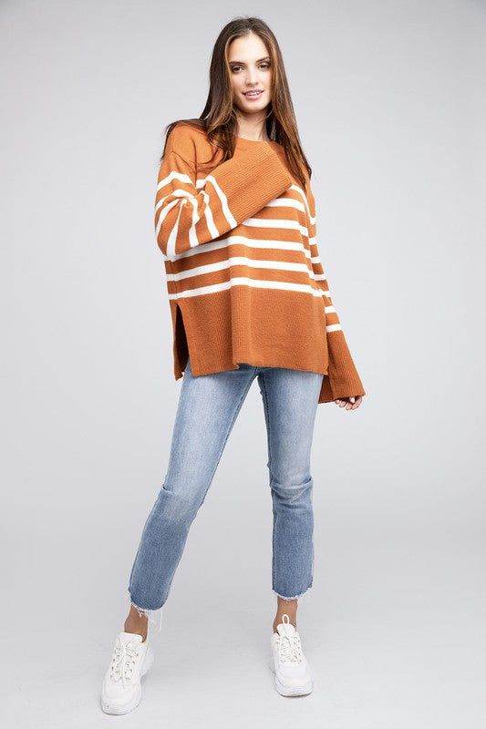 BiBi Ribbed Hem Stripe Sweater - us.meeeshop