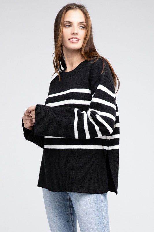 BiBi Ribbed Hem Stripe Sweater - us.meeeshop