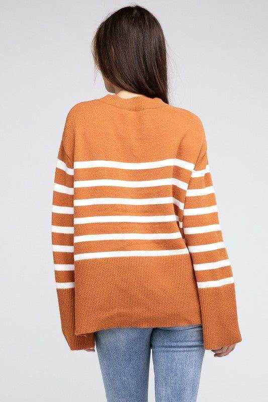 BiBi Ribbed Hem Stripe Sweater - us.meeeshop