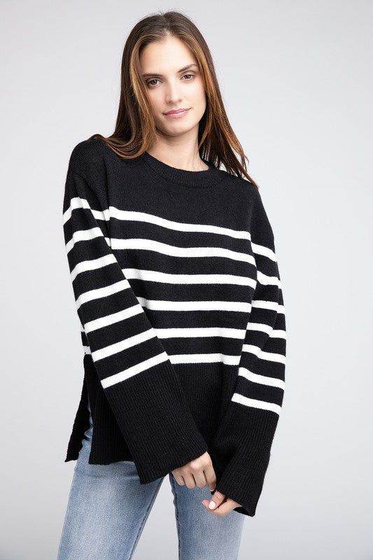 BiBi Ribbed Hem Stripe Sweater - us.meeeshop