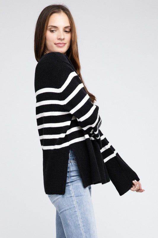 BiBi Ribbed Hem Stripe Sweater - us.meeeshop