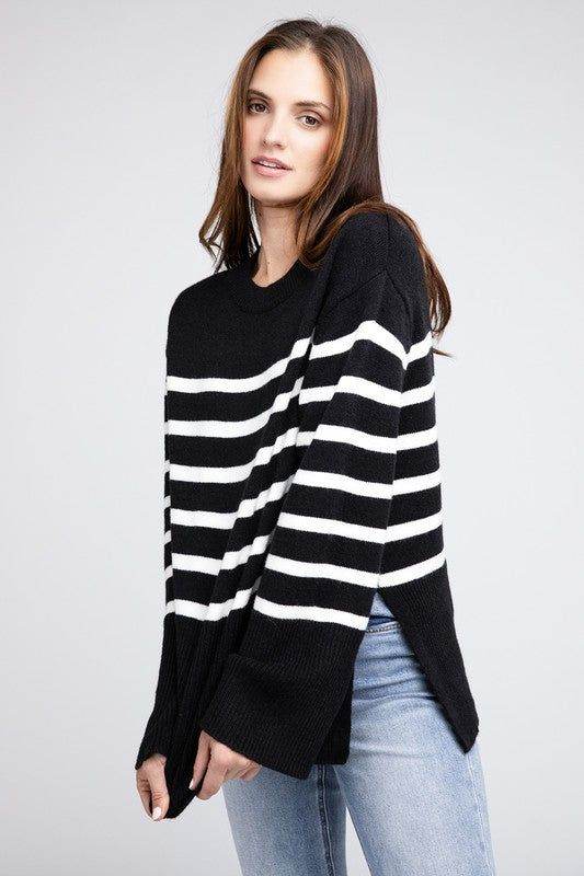 BiBi Ribbed Hem Stripe Sweater - us.meeeshop