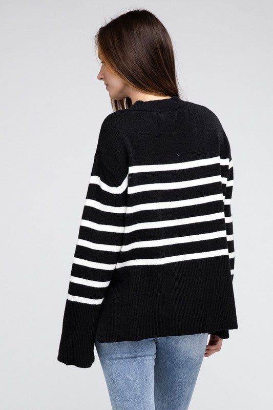 BiBi Ribbed Hem Stripe Sweater - us.meeeshop