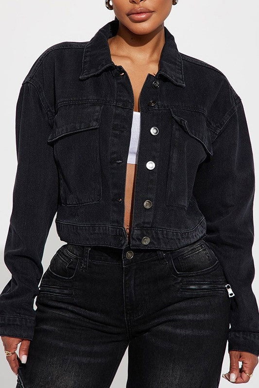 Black Women Fashion Denim Jacket us.meeeshop - 