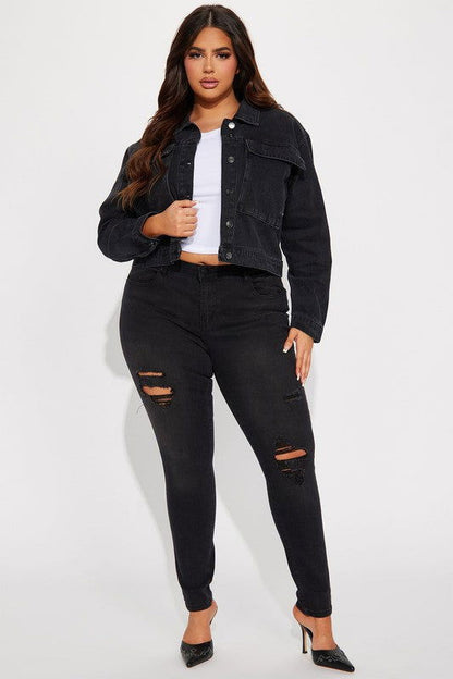 Black Women Fashion Denim Jacket us.meeeshop - 