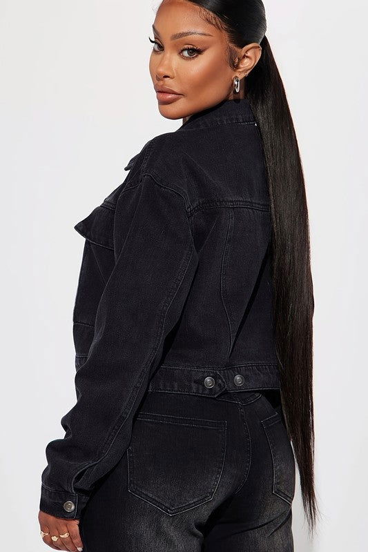 Black Women Fashion Denim Jacket us.meeeshop - 