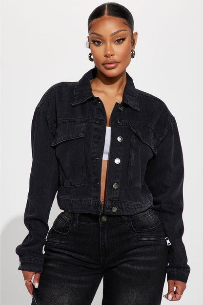 Black Women Fashion Denim Jacket us.meeeshop - 