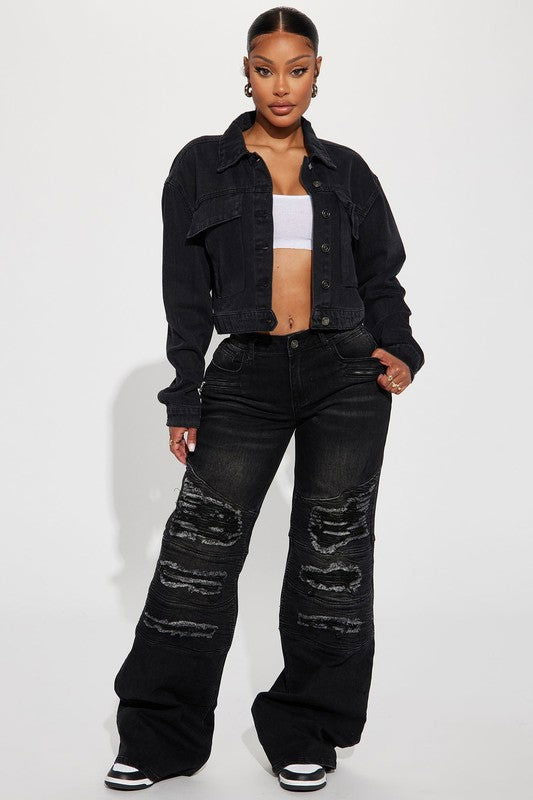 Black Women Fashion Denim Jacket us.meeeshop - Coats & Jackets