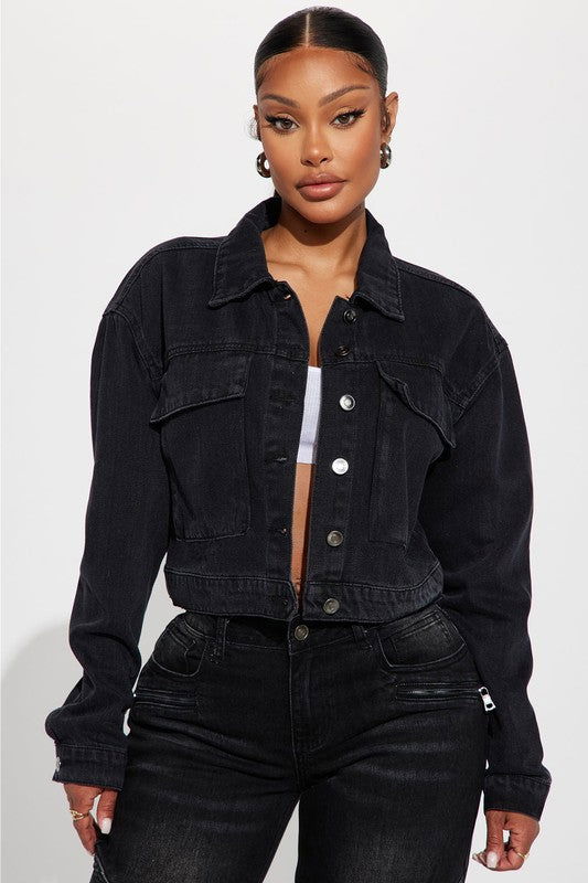 Black Women Fashion Denim Jacket - us.meeeshop