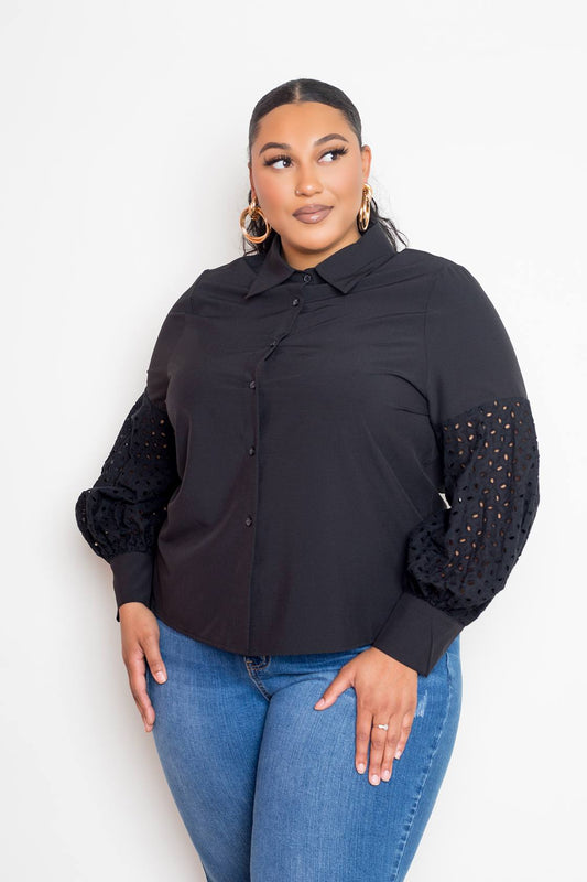 Blouse With Punched Sleeves | us.meeeshop