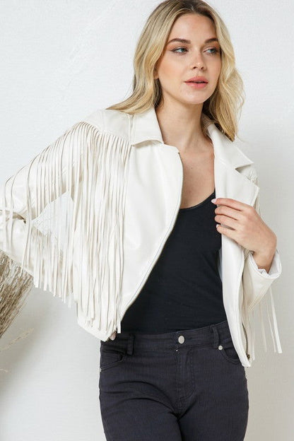 Blue B Faux Leather Moto Fringe Jacket us.meeeshop - 