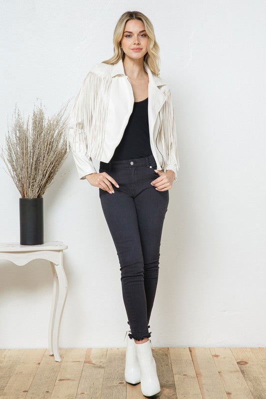 Blue B Faux Leather Moto Fringe Jacket us.meeeshop - 