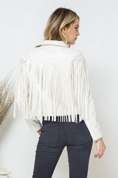 Blue B Faux Leather Moto Fringe Jacket us.meeeshop - 