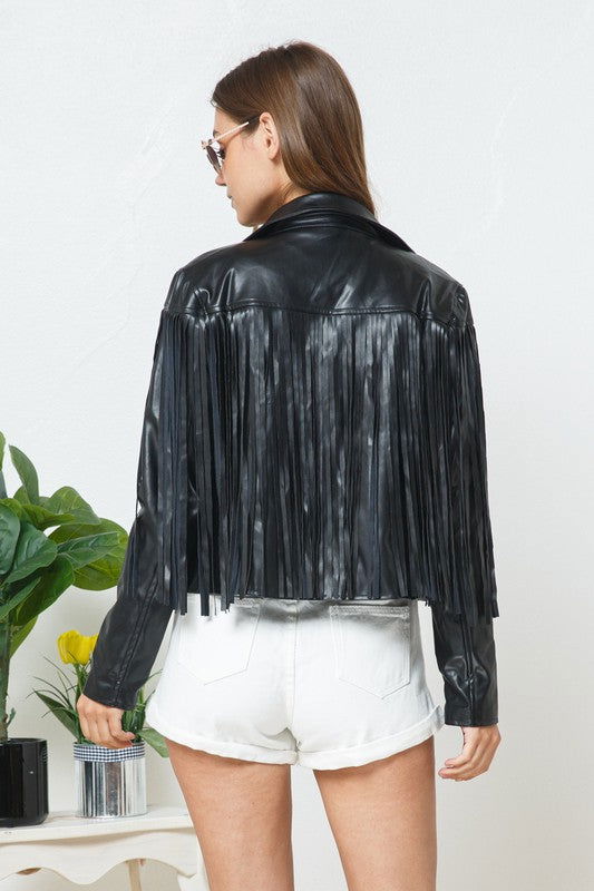 Blue B Faux Leather Moto Fringe Jacket us.meeeshop - 