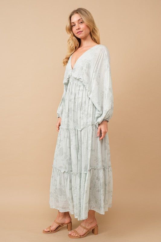 Blue B Jacquard Floral Dolman Maxi Dress us.meeeshop - 