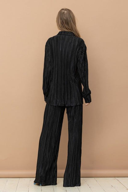 Blue B | Pleated Blouse Pants Set us.meeeshop - 