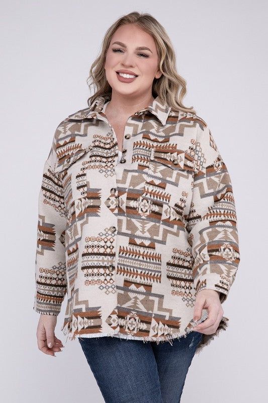 Blue B Plus Size Aztec Western Shacket us.meeeshop - 