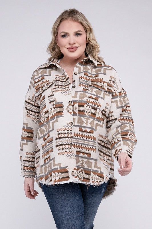 Blue B Plus Size Aztec Western Shacket us.meeeshop - Shirts & Tops