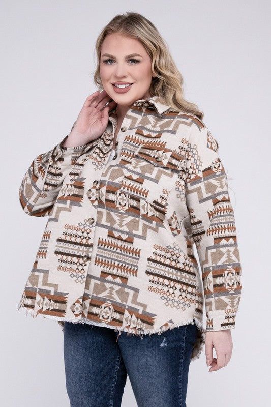 Blue B Plus Size Aztec Western Shacket us.meeeshop - 