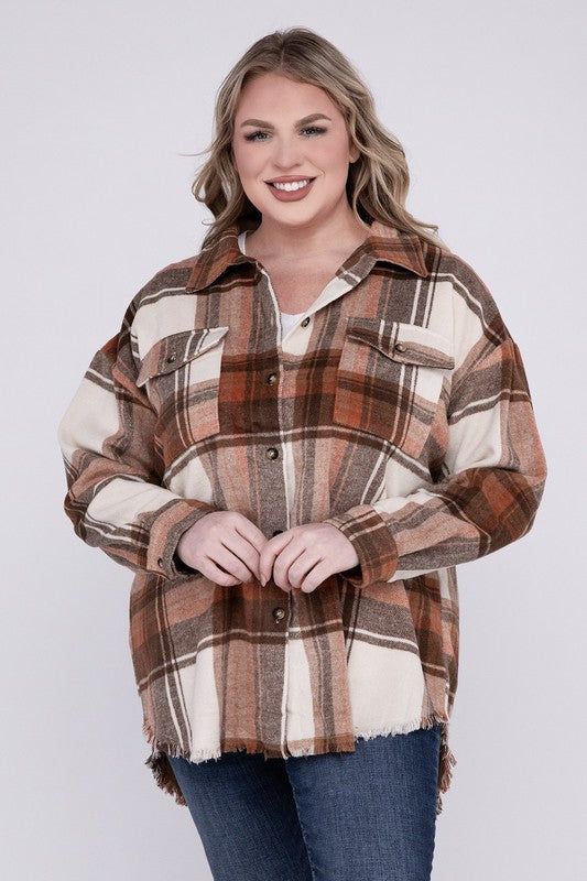 Blue B Plus Size Yarn Dyed Plaid Shirt Jacket us.meeeshop - Coats & Jackets