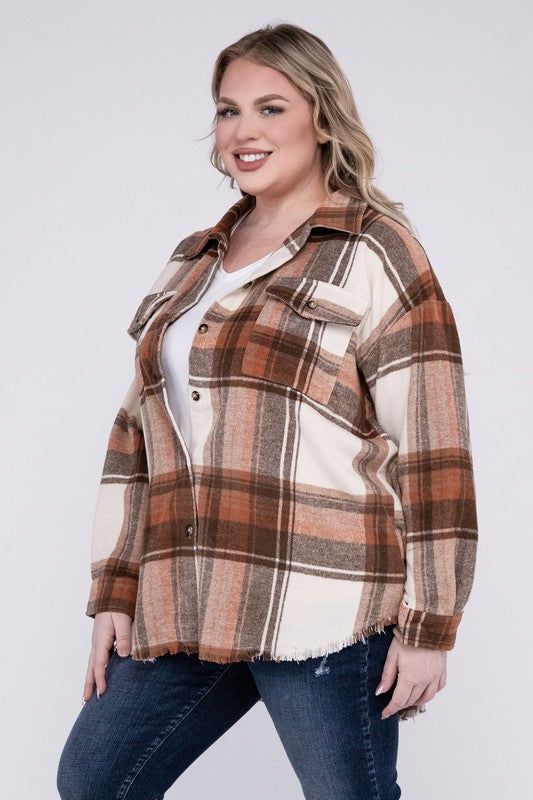 Blue B Plus Size Yarn Dyed Plaid Shirt Jacket us.meeeshop - 