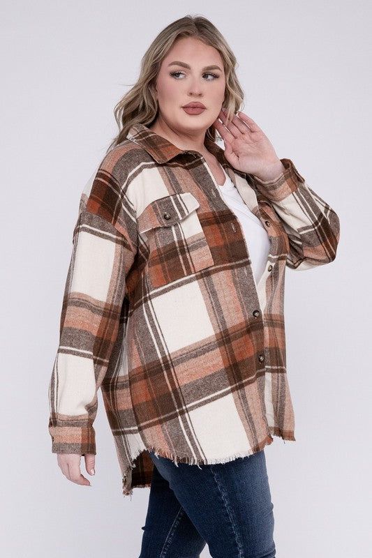 Blue B Plus Size Yarn Dyed Plaid Shirt Jacket us.meeeshop - 