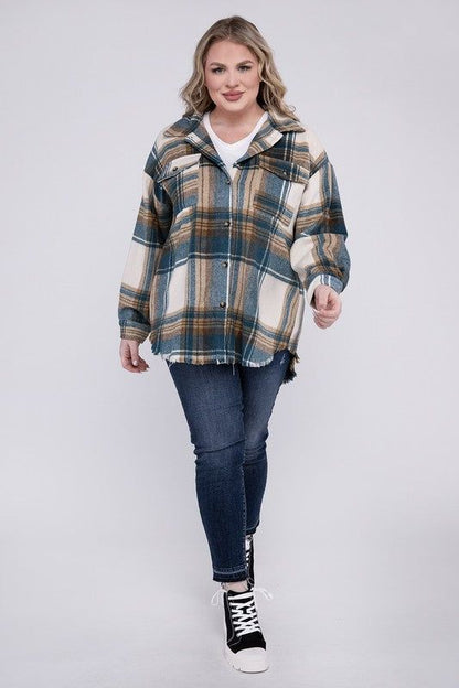 Blue B Plus Size Yarn Dyed Plaid Shirt Jacket us.meeeshop - 