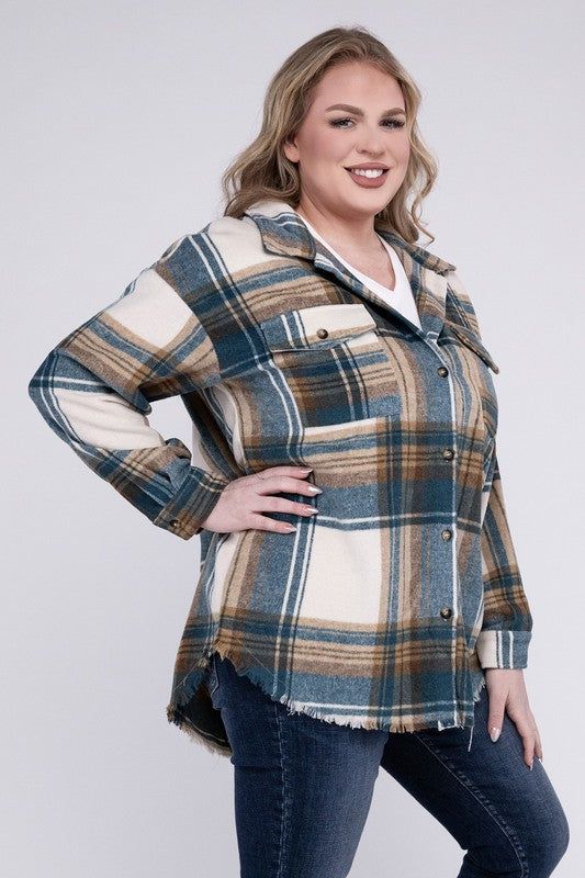 Blue B Plus Size Yarn Dyed Plaid Shirt Jacket us.meeeshop - 