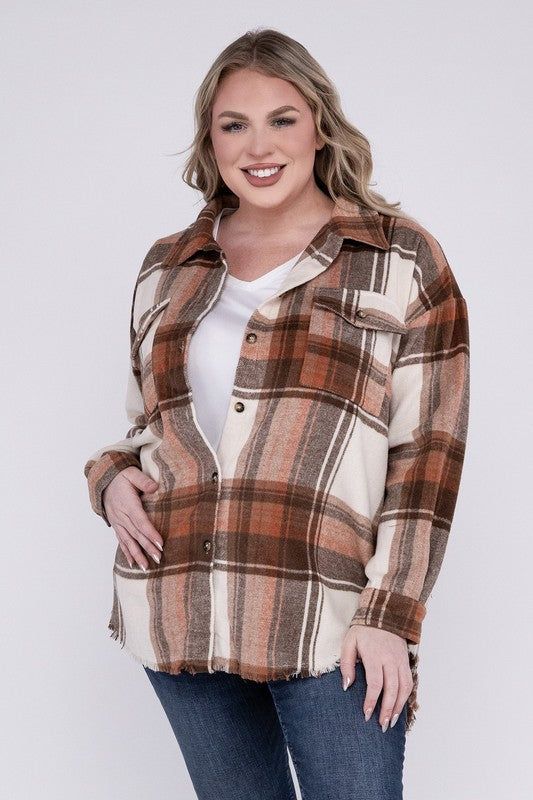 Blue B Plus Size Yarn Dyed Plaid Shirt Jacket us.meeeshop - 