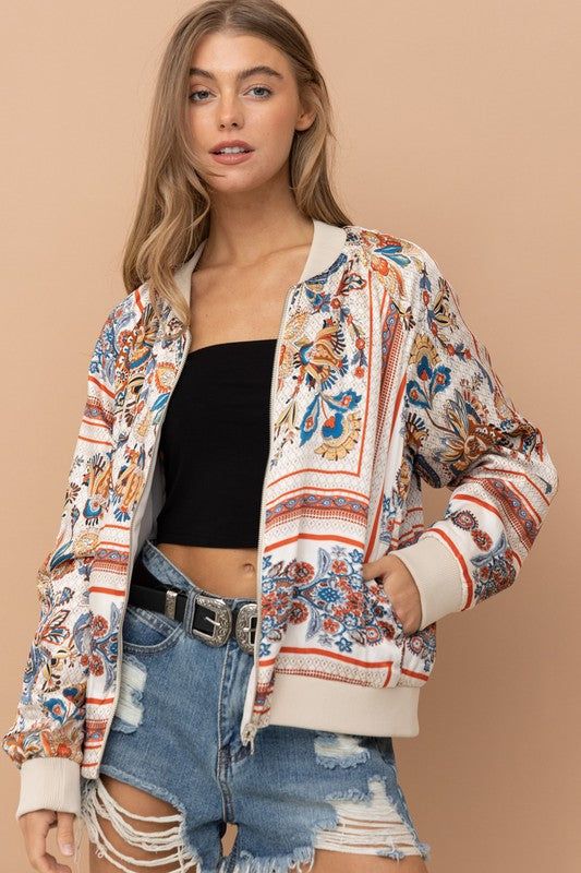 Blue B Reversible Satin Paisley Bomber Jacket us.meeeshop - Coats & Jackets