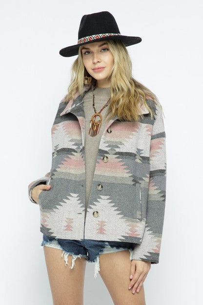 Blue B Soft Comfy Light Weight Aztec Pattern Jacket us.meeeshop - 