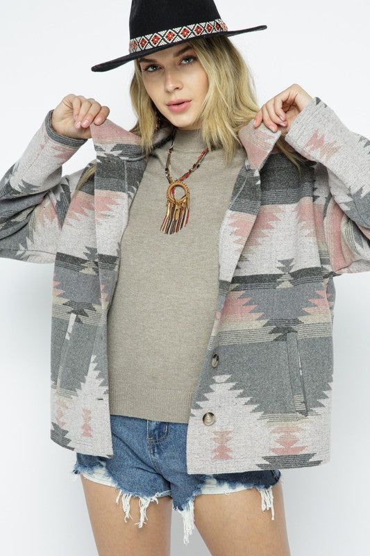 Blue B Soft Comfy Light Weight Aztec Pattern Jacket us.meeeshop - 