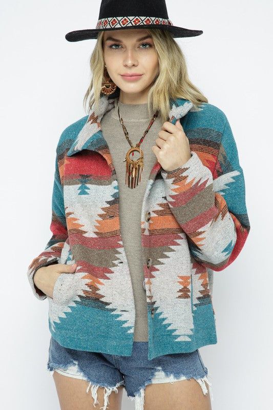 Blue B Soft Comfy Light Weight Aztec Pattern Jacket us.meeeshop - 