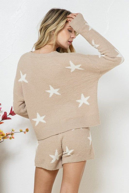 Blue B Soft Long Sleeve Star Print Top and Short Set us.meeeshop - 