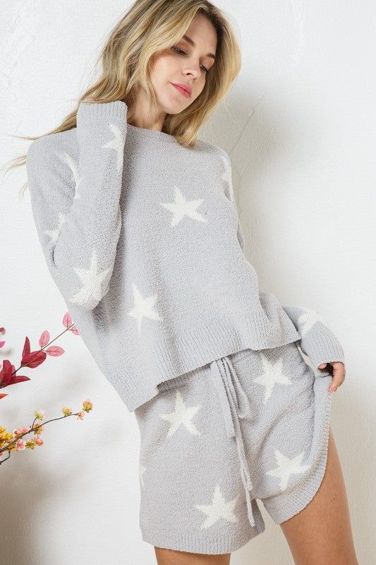 Blue B Soft Long Sleeve Star Print Top and Short Set us.meeeshop - 