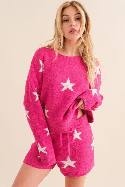 Blue B Soft Long Sleeve Star Print Top and Short Set us.meeeshop - 